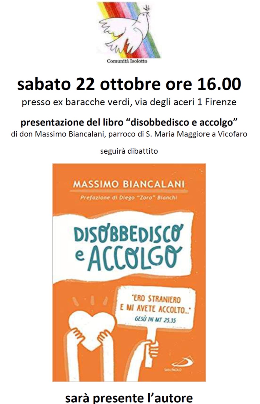 22.10.2022 – “Disobbedisco e accolgo”, presentazione del libro di don Massimo Biancalani
