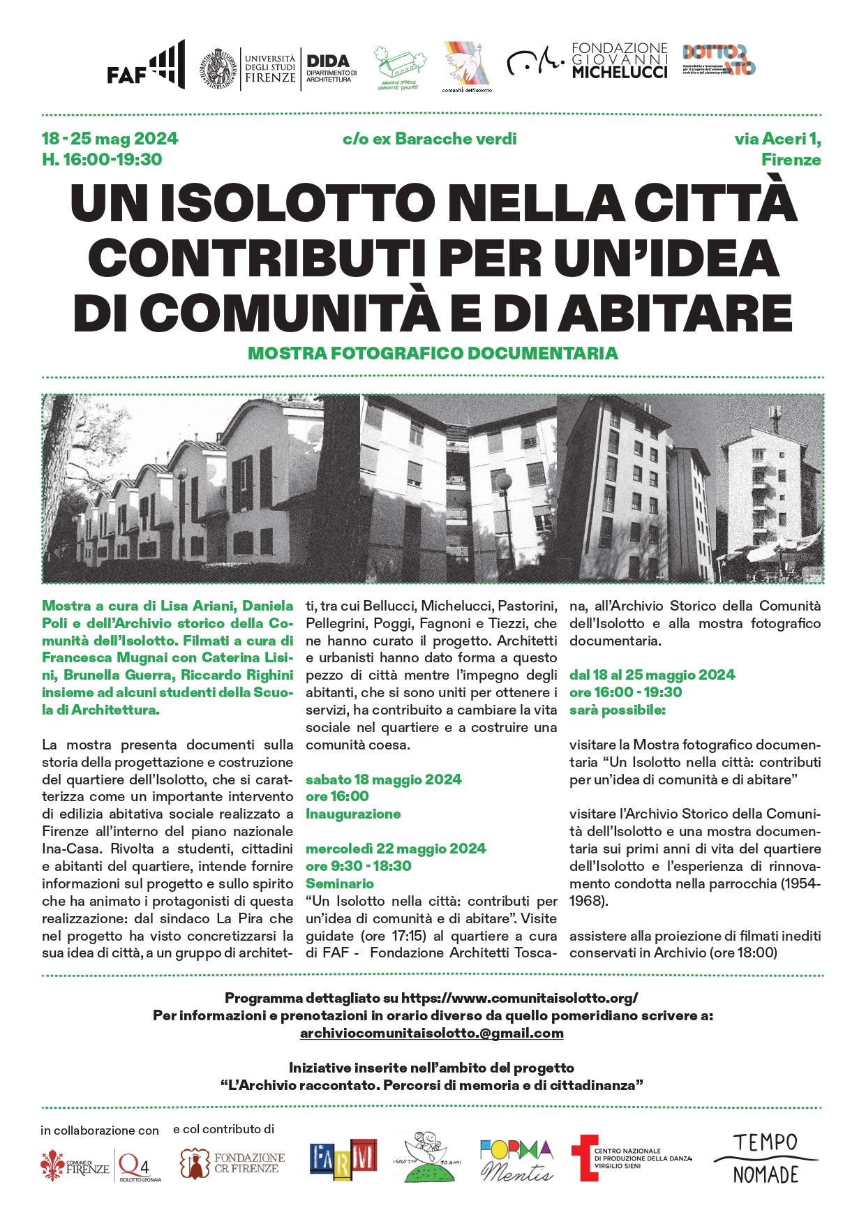 18-25 maggio ’24 – Mostra fotografico documentaria  “Un Isolotto nella città: contributi per un’idea di comunità e di abitare”